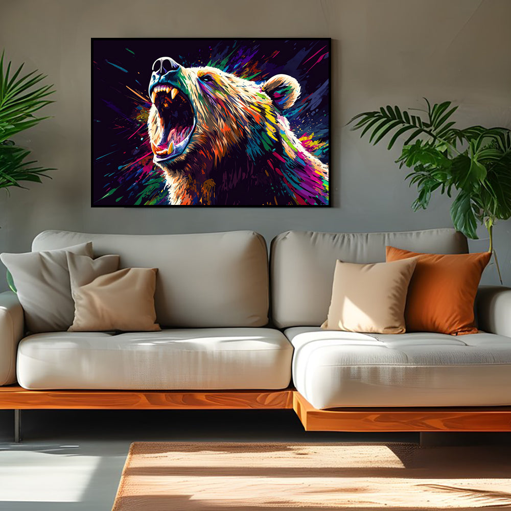 Vibrant Roaring Bear-Canvas Wall Art