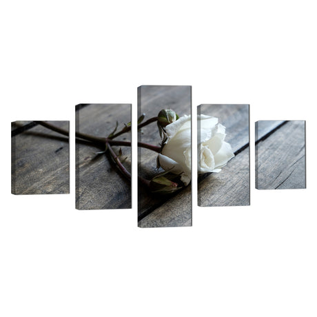 White Rose on Rustic Wooden Plank Canvas Wall Art