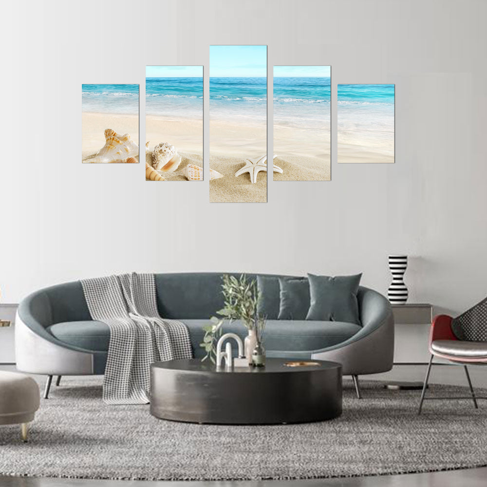 Tropical Beach Shells and Starfish Coastal Canvas Wall Art