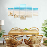 Tropical Beach Shells and Starfish Coastal Canvas Wall Art