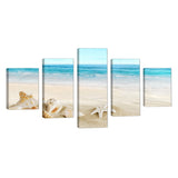 Tropical Beach Shells and Starfish Coastal Canvas Wall Art