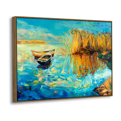 Colorful Lake with Boats Canvas Wall Art