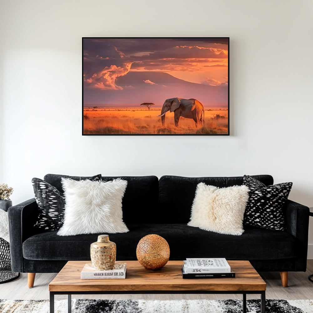 Majestic Elephant Sunset Canvas Wall Art