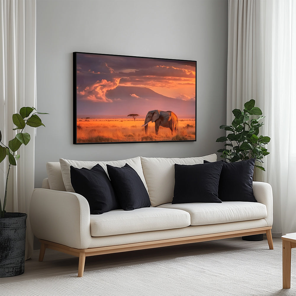 Majestic Elephant Sunset Canvas Wall Art