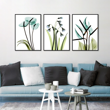 Elegant Blue Floral Canvas Wall Art (Set of 3)