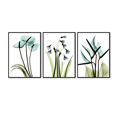 Elegant Blue Floral Canvas Wall Art (Set of 3)