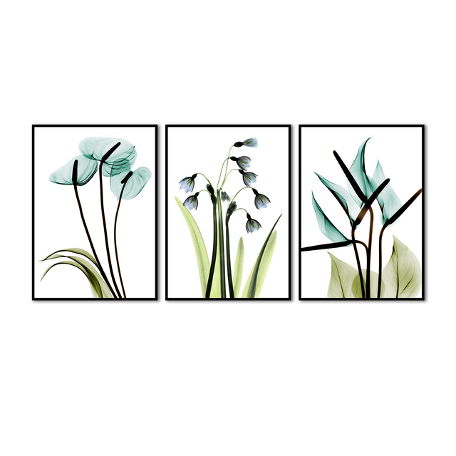 Elegant Blue Floral Canvas Wall Art (Set of 3)