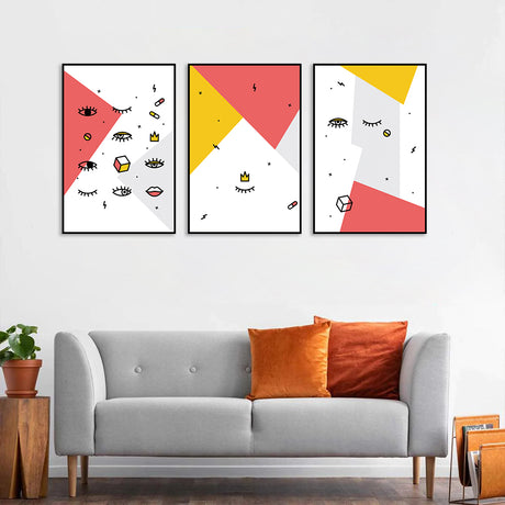 Abstract Geometric and Minimalist Eyes Canvas Wall Art (Set of 3)