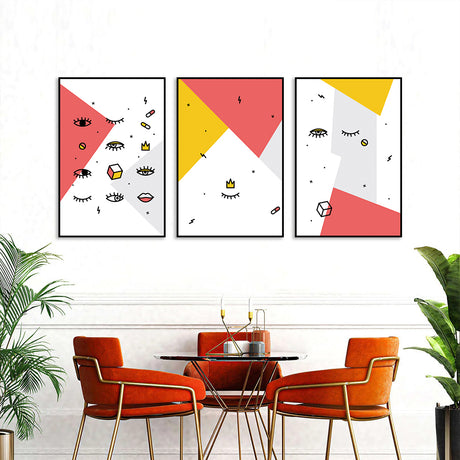 Abstract Geometric and Minimalist Eyes Canvas Wall Art (Set of 3)