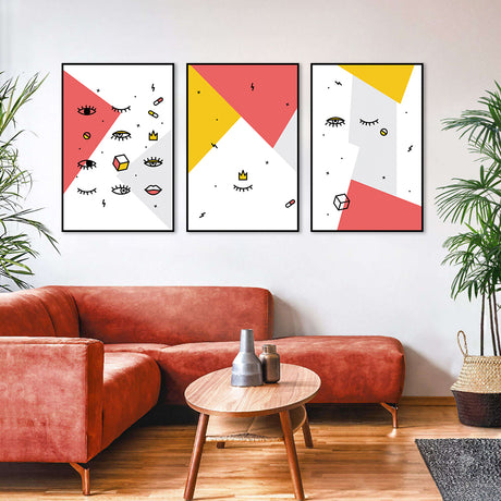 Abstract Geometric and Minimalist Eyes Canvas Wall Art (Set of 3)