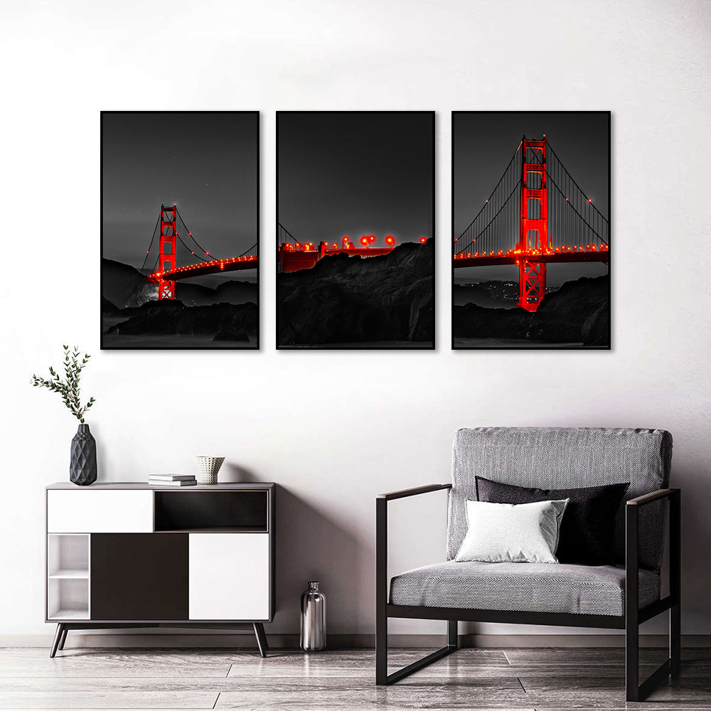 Golden Gate Bridge Night View 3-Piece Canvas Wall Art