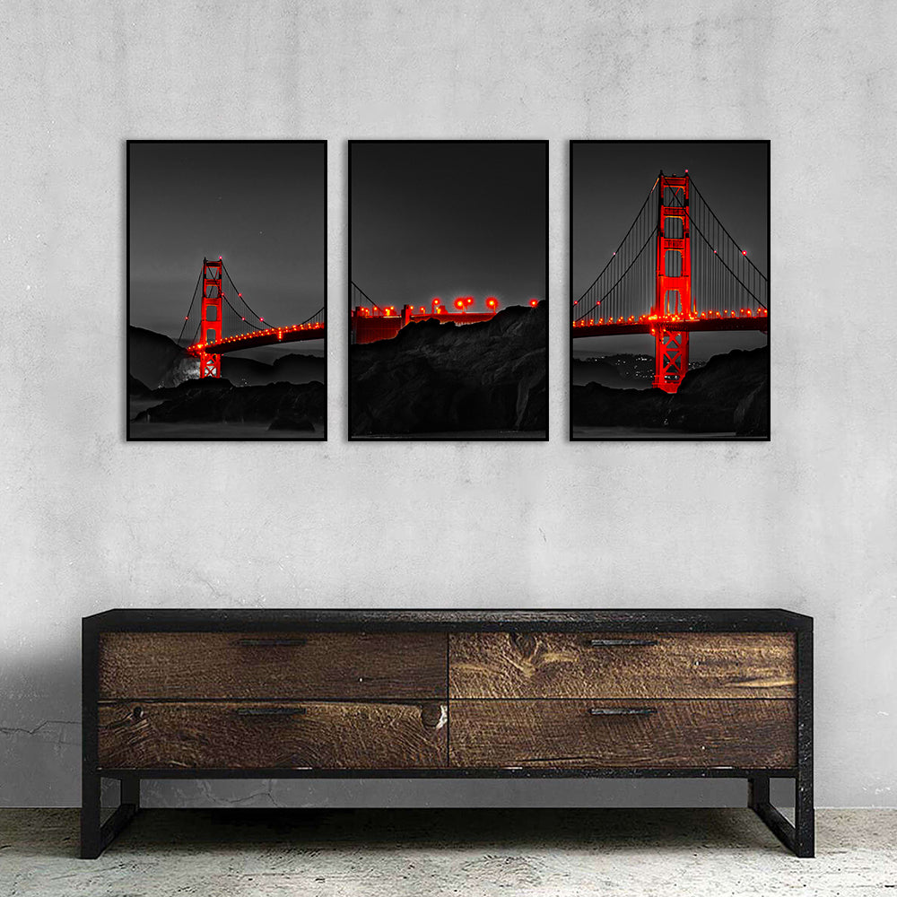 Golden Gate Bridge Night View 3-Piece Canvas Wall Art