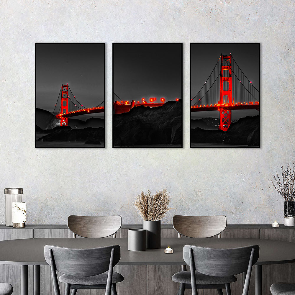 Golden Gate Bridge Night View 3-Piece Canvas Wall Art