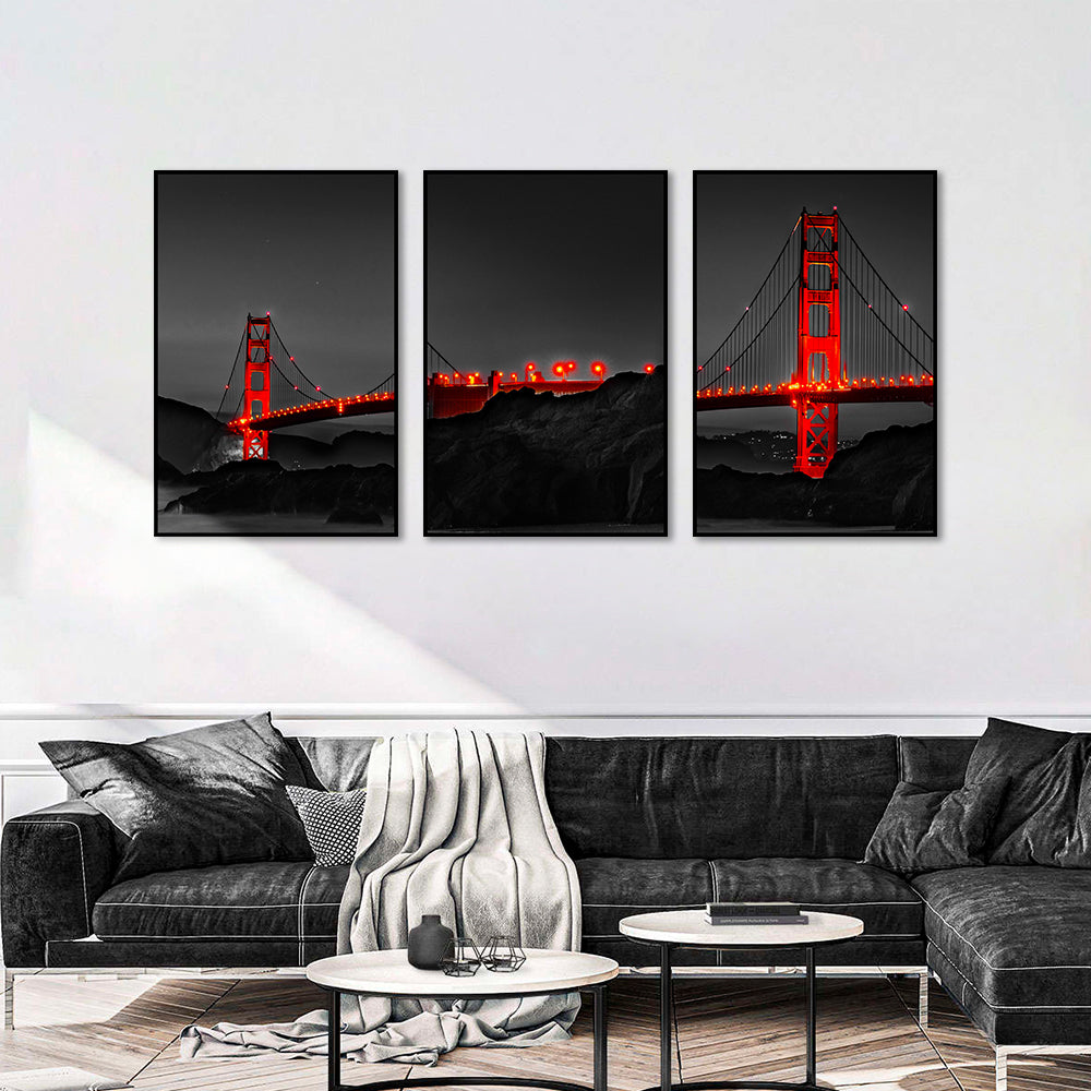 Golden Gate Bridge Night View 3-Piece Canvas Wall Art