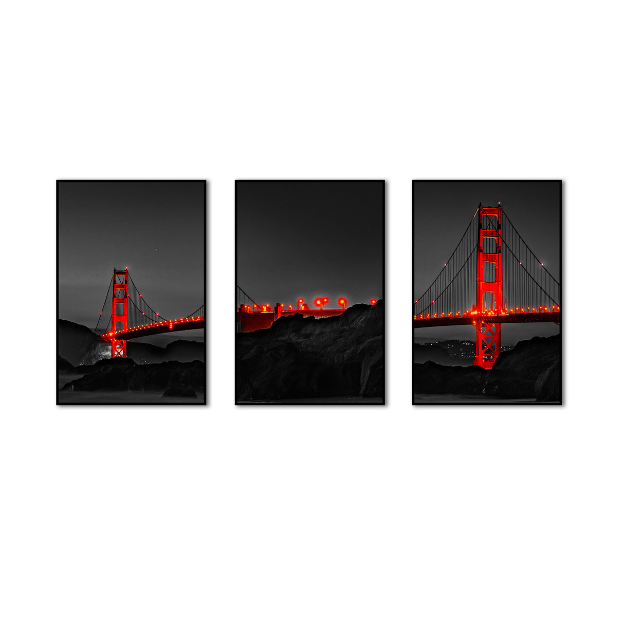 Golden Gate Bridge Night View 3-Piece Canvas Wall Art