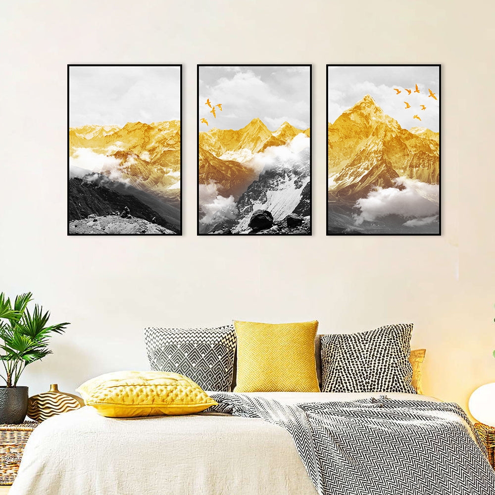 Golden Mountain Majesty 3-Piece Canvas Wall Art