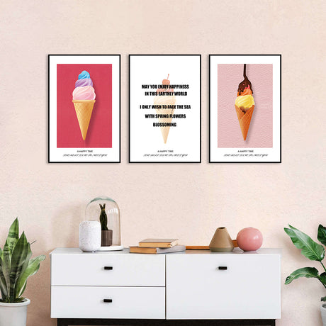 Happy Ice Cream 3-Piece Canvas Wall Art