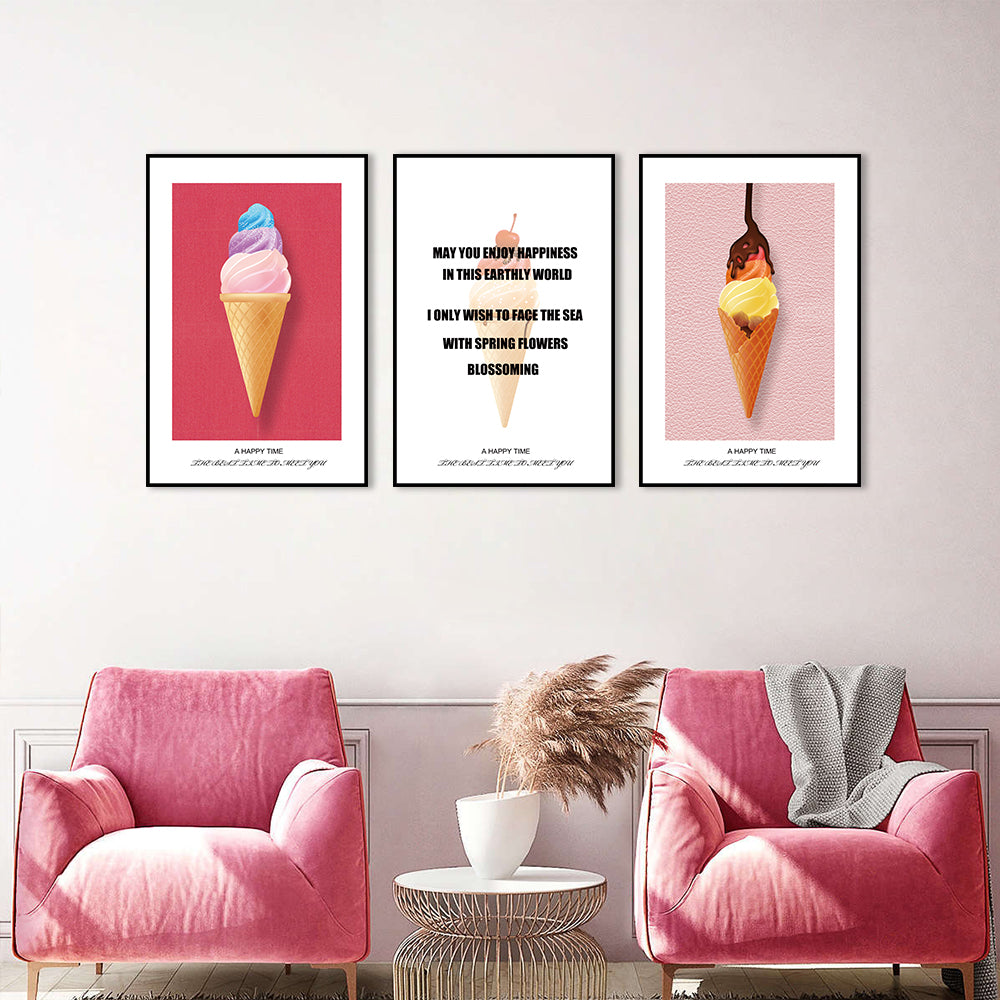 Happy Ice Cream 3-Piece Canvas Wall Art