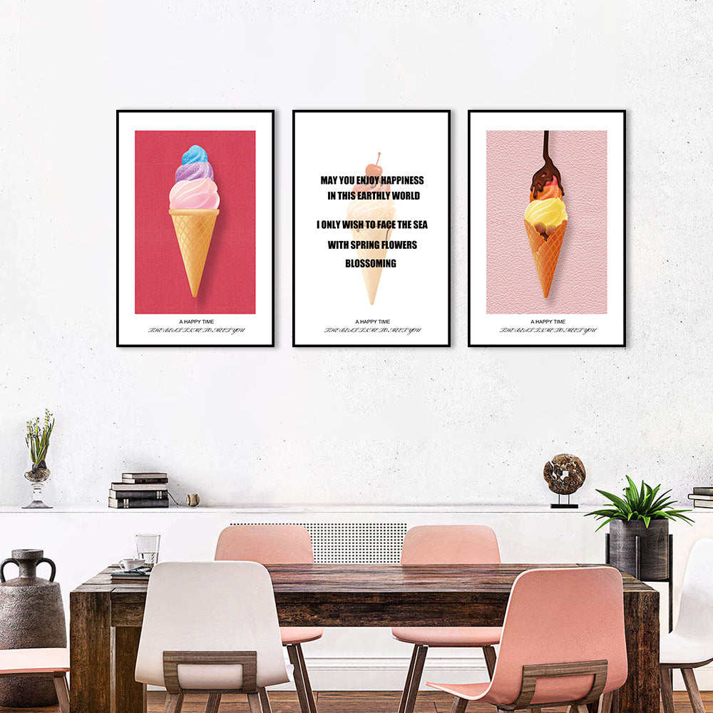 Happy Ice Cream 3-Piece Canvas Wall Art