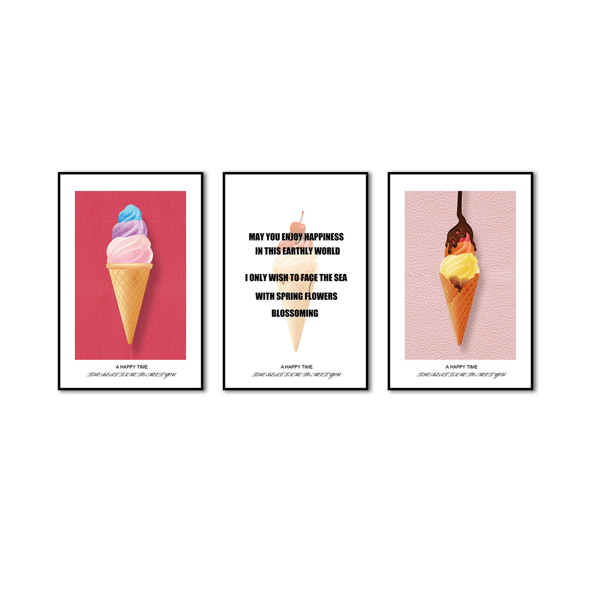 Happy Ice Cream 3-Piece Canvas Wall Art