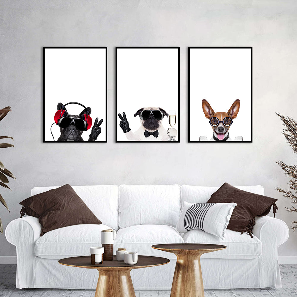 Funky Dogs 3-Piece Canvas Wall Art