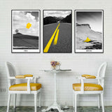 3-Piece Nordic Black and Yellow Landscape Road Canvas Wall Art Set