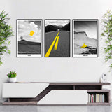 3-Piece Nordic Black and Yellow Landscape Road Canvas Wall Art Set