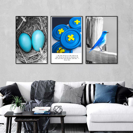 3-Piece Nordic Blue Bird and Egg Canvas Wall Art Set