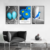 3-Piece Nordic Blue Bird and Egg Canvas Wall Art Set