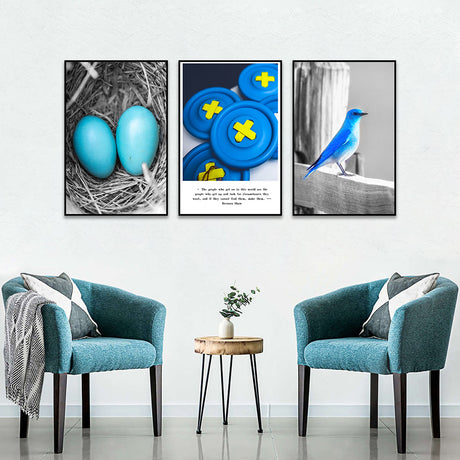 3-Piece Nordic Blue Bird and Egg Canvas Wall Art Set