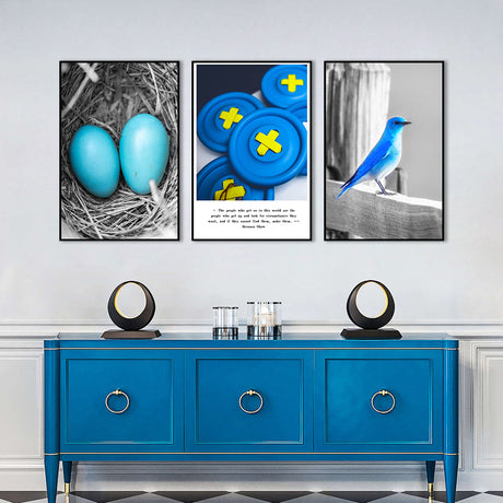 3-Piece Nordic Blue Bird and Egg Canvas Wall Art Set