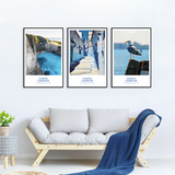 3-Piece Nordic Blue Ocean and Greek Town Canvas Wall Art