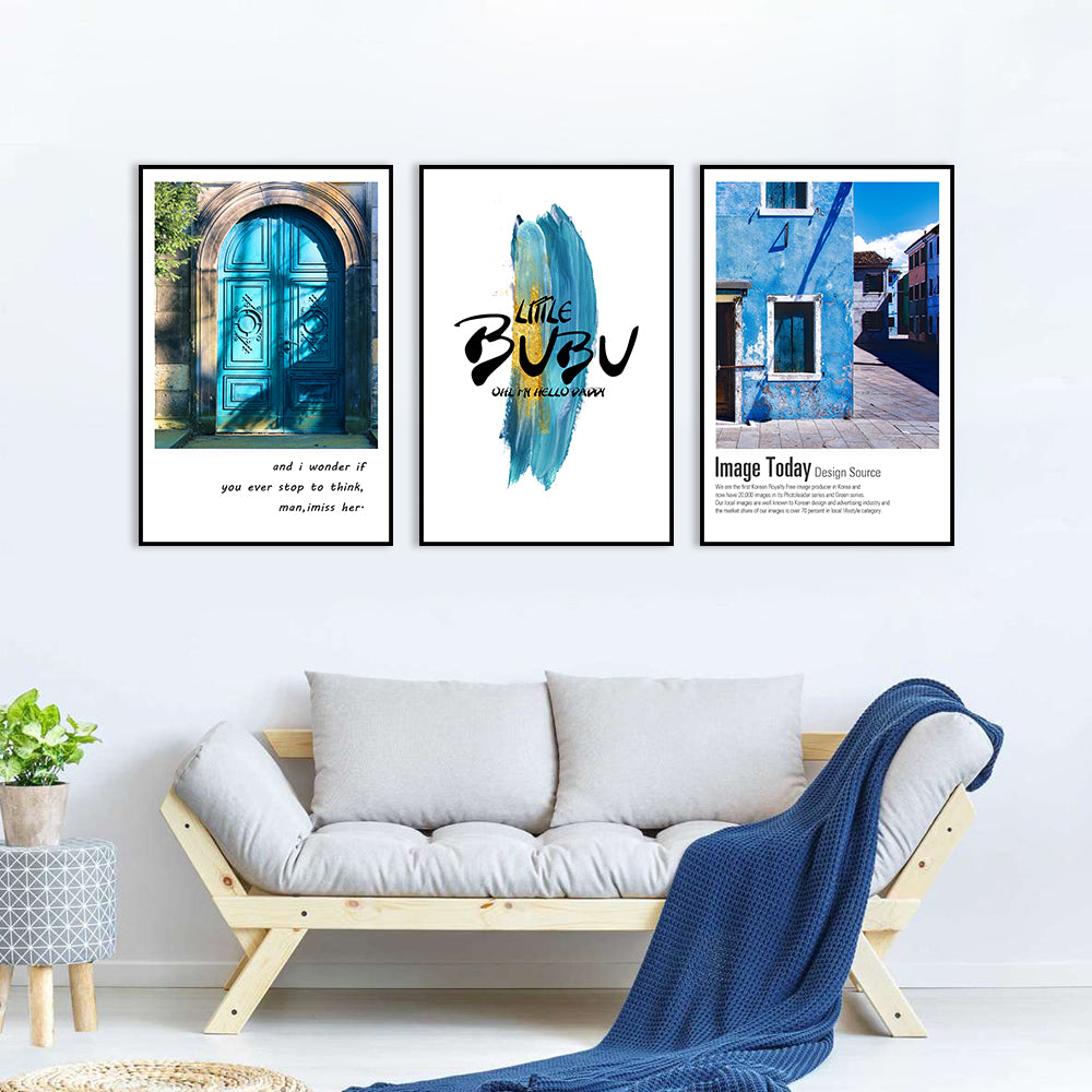 3-Piece Nordic Blue Town-Canvas Wall Art