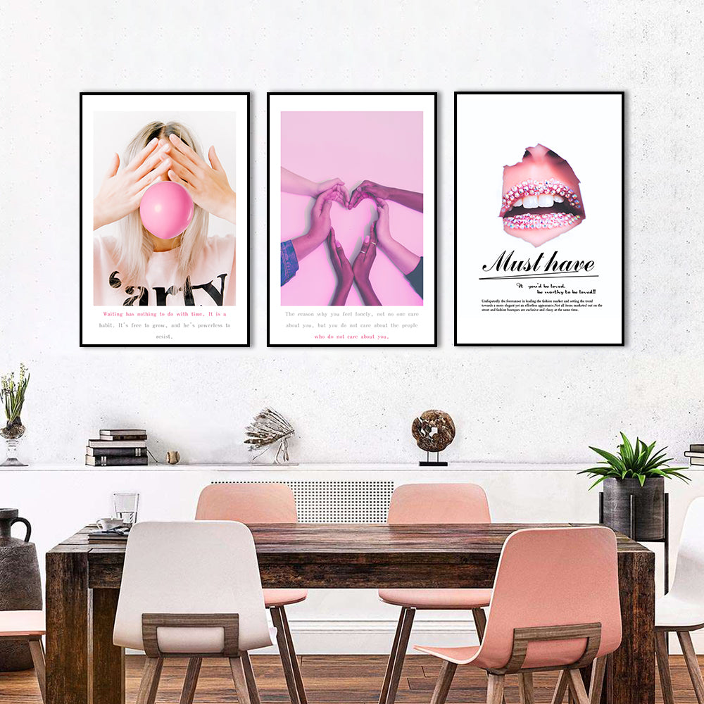 3-Piece Nordic Pink Charm Canvas Wall Art