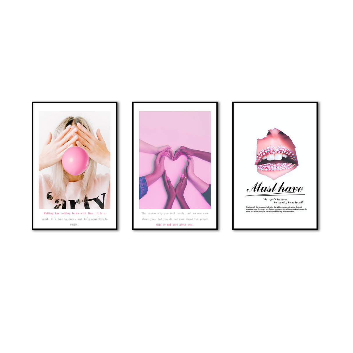 3-Piece Nordic Pink Charm Canvas Wall Art