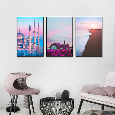 3-Piece Nordic Castle and Sunrise Beach Canvas Wall Art