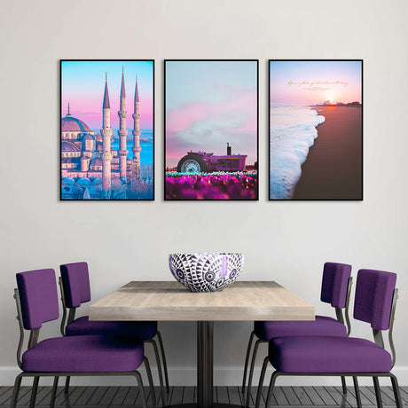 3-Piece Nordic Castle and Sunrise Beach Canvas Wall Art