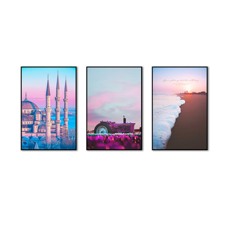 3-Piece Nordic Castle and Sunrise Beach Canvas Wall Art