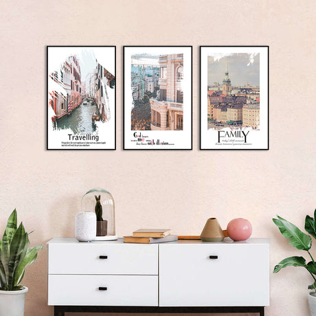 3-Piece Nordic Cityscape and Water City Canvas Wall Art