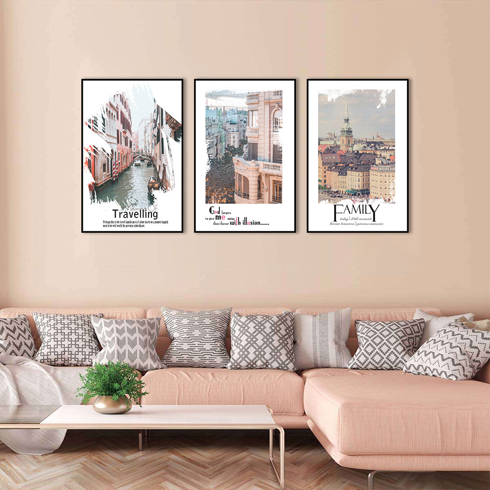 3-Piece Nordic Cityscape and Water City Canvas Wall Art