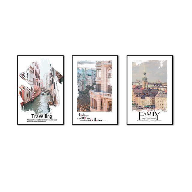 3-Piece Nordic Cityscape and Water City Canvas Wall Art