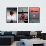 3-Piece Nordic Colorful Balloon and Boat in Sunset Canvas Wall Art