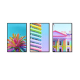 3-Piece Nordic Colorful Building and Vibrant Palm Tree Canvas Wall Art