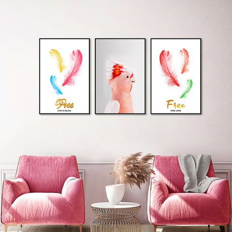 3-Piece Nordic Colorful Feathers and Parrot Canvas Wall Art