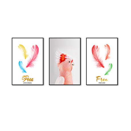 3-Piece Nordic Colorful Feathers and Parrot Canvas Wall Art