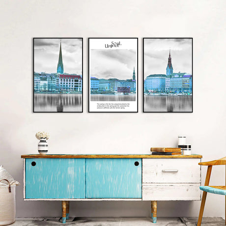 3-Piece Nordic Europe Building and Life Quote Canvas Wall Art