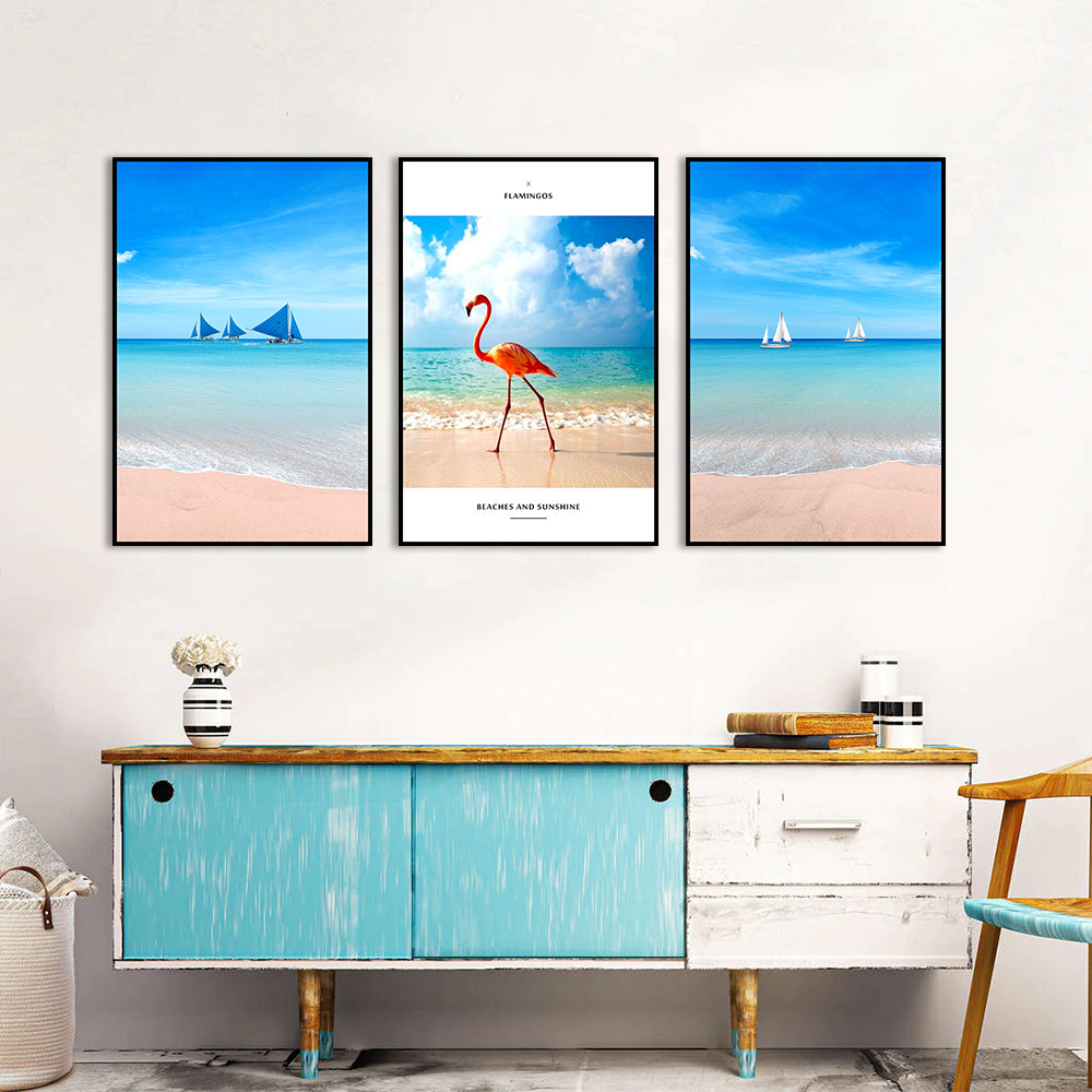 3-Piece Nordic Flamingo and Beach Canvas Wall Art