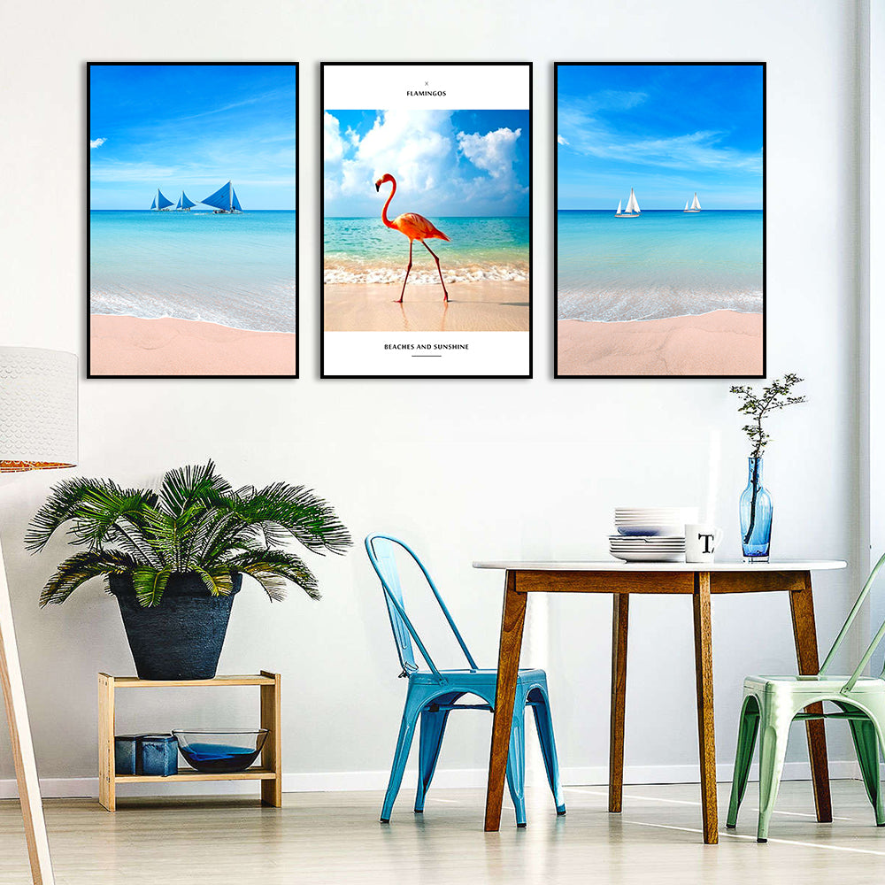 3-Piece Nordic Flamingo and Beach Canvas Wall Art