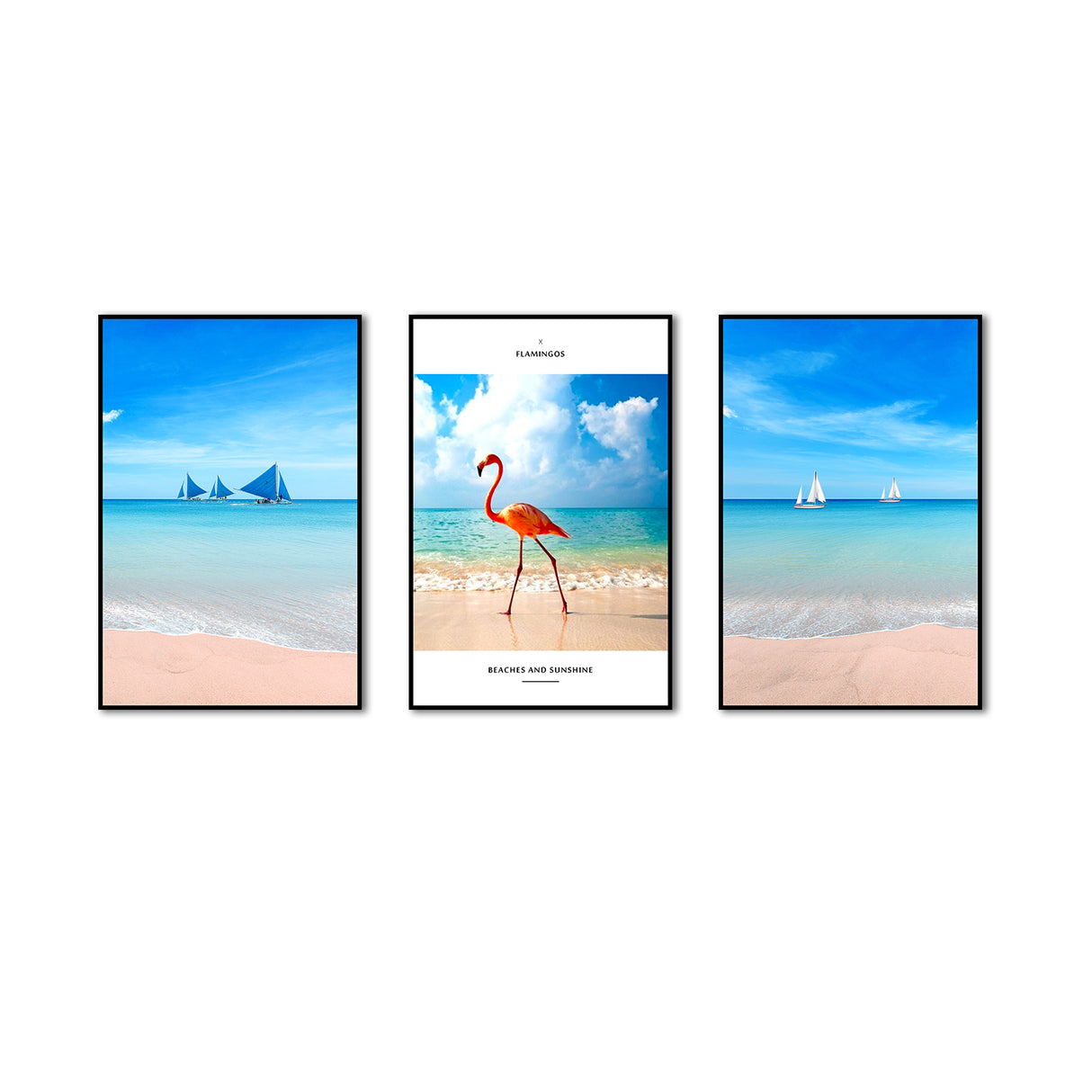 3-Piece Nordic Flamingo and Beach Canvas Wall Art