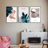 3-Piece Green Plants And Flamingo Canvas Wall Art